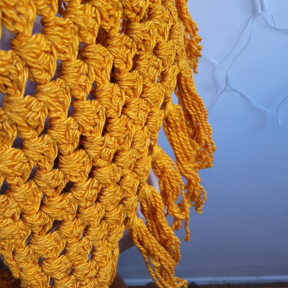 Vintage Triangle Shawl • Gold Knit •  Crocheted Wrap • One Size Fits Most - Picture 3 of 5